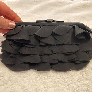 Elegant White House | Black Market Black Ruffled Evening Clutch w/ Chain Strap